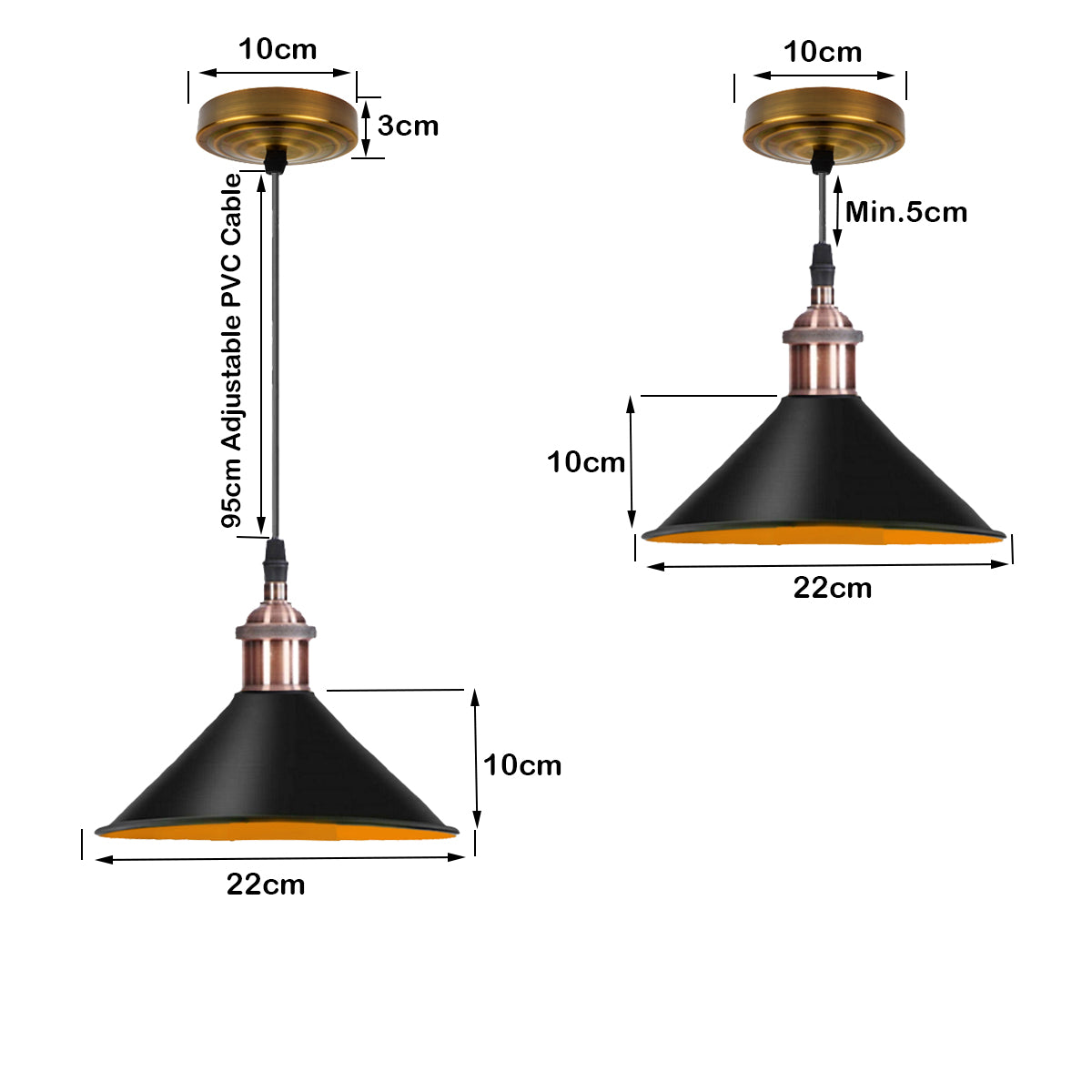 Modern Vintage Black Pendant Lamp Vintage Industrial Metal Cone Ceiling Light Shade~1514 - LEDSone UK Ltd