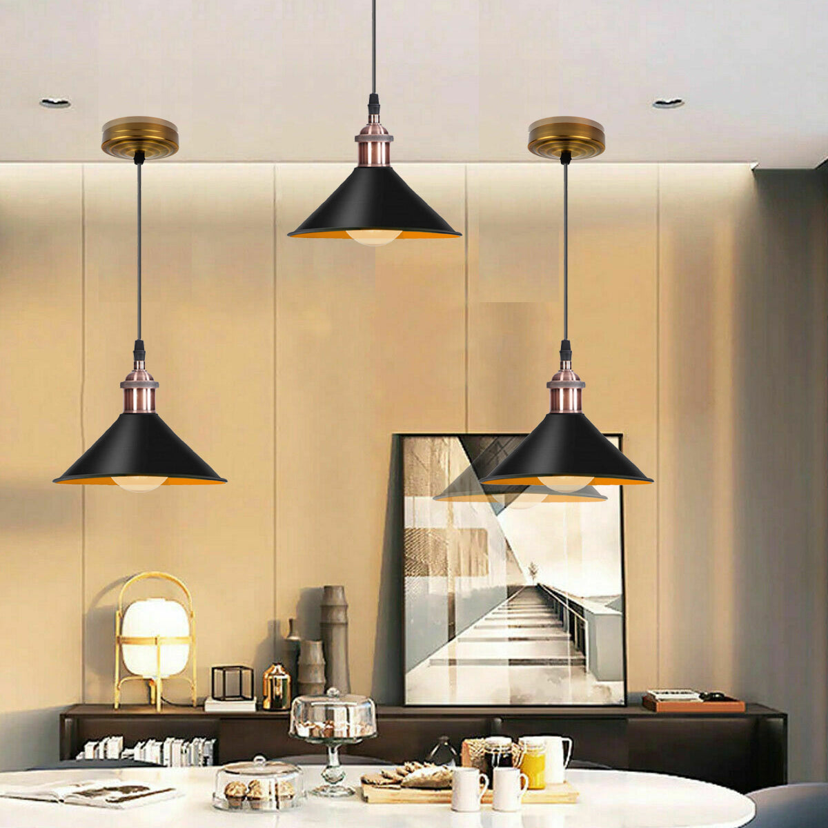 Modern Vintage Black Pendant Lamp Vintage Industrial Metal Cone Ceiling Light Shade~1514 - LEDSone UK Ltd