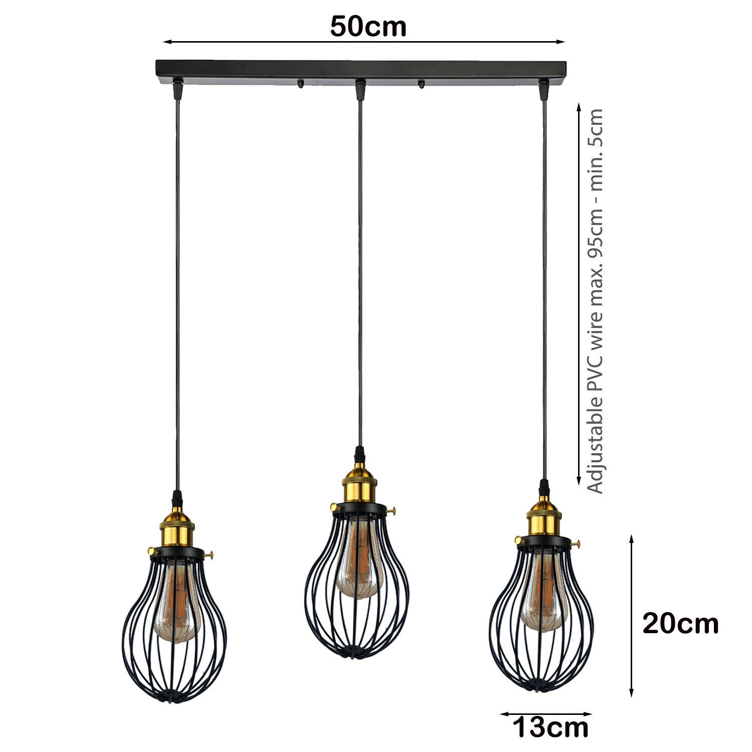 Industrial 3 heads Black hanging Pendant Accessories Ceiling Light Cover Decorative Cage light fixture~3427 - LEDSone UK Ltd