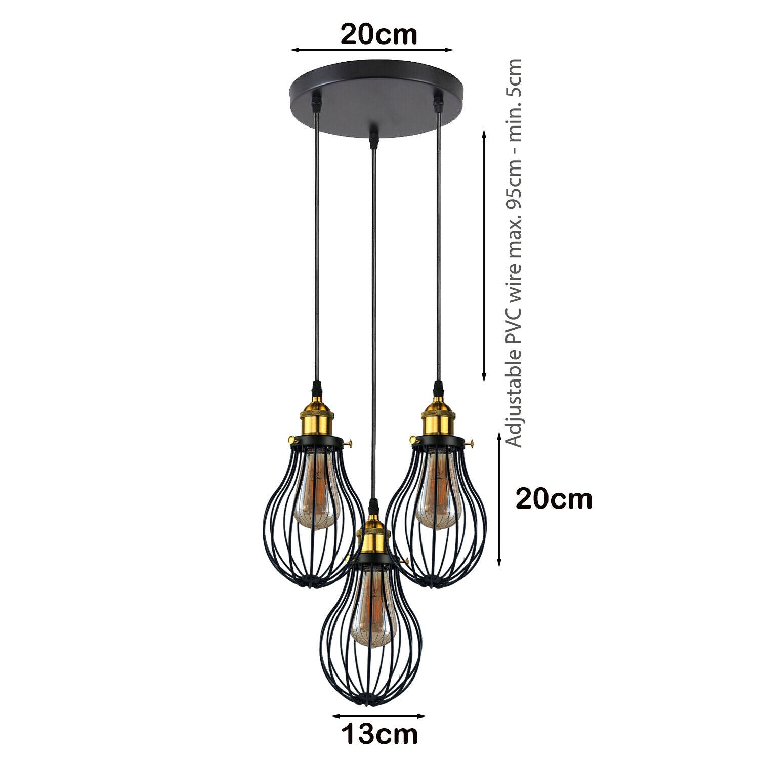 Industrial 3 heads Black hanging Pendant Ceiling Light Cover Decorative Cage light fixture~3445 - LEDSone UK Ltd