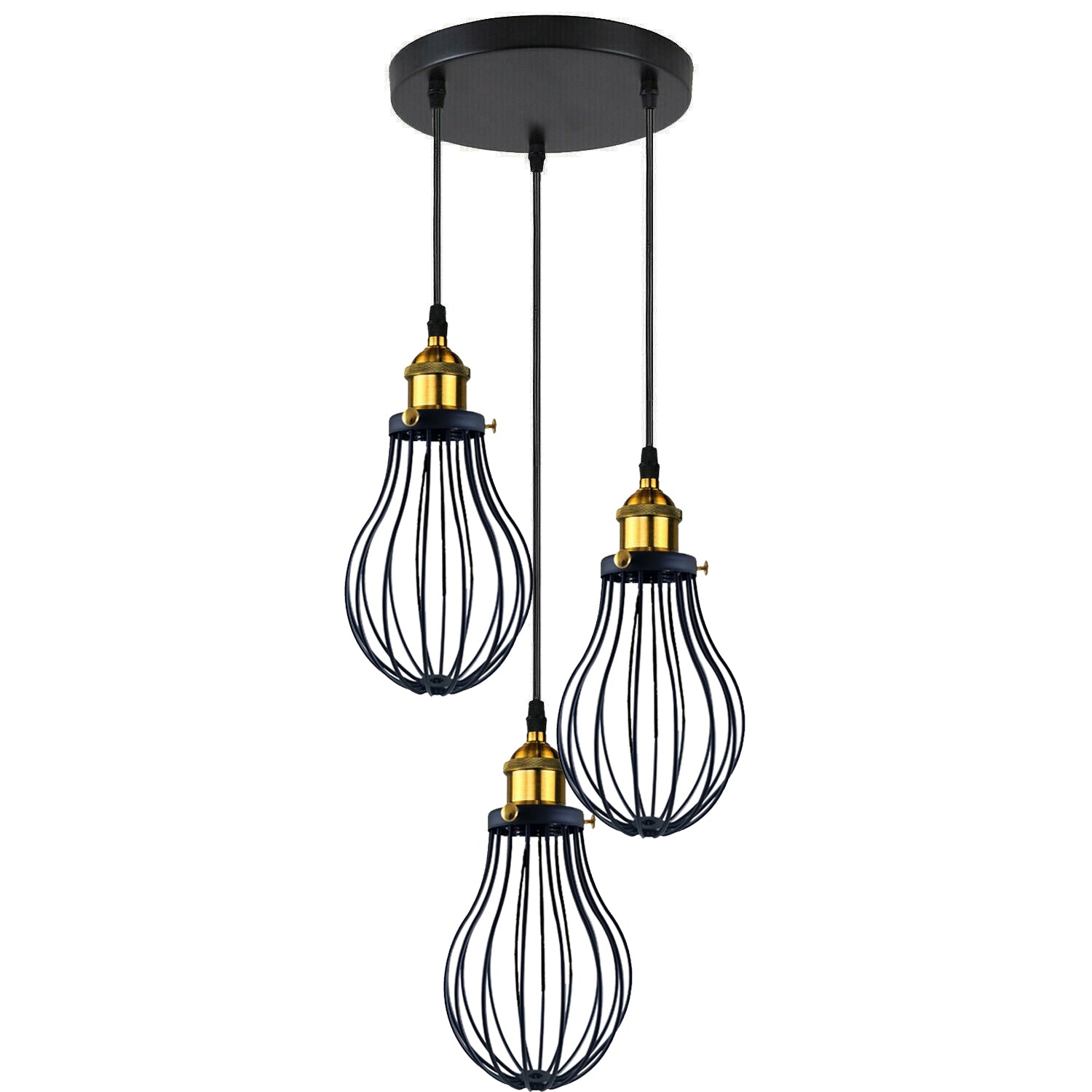 Industrial 3 heads Black hanging Pendant Ceiling Light Cover Decorative Cage light fixture~3445 - LEDSone UK Ltd