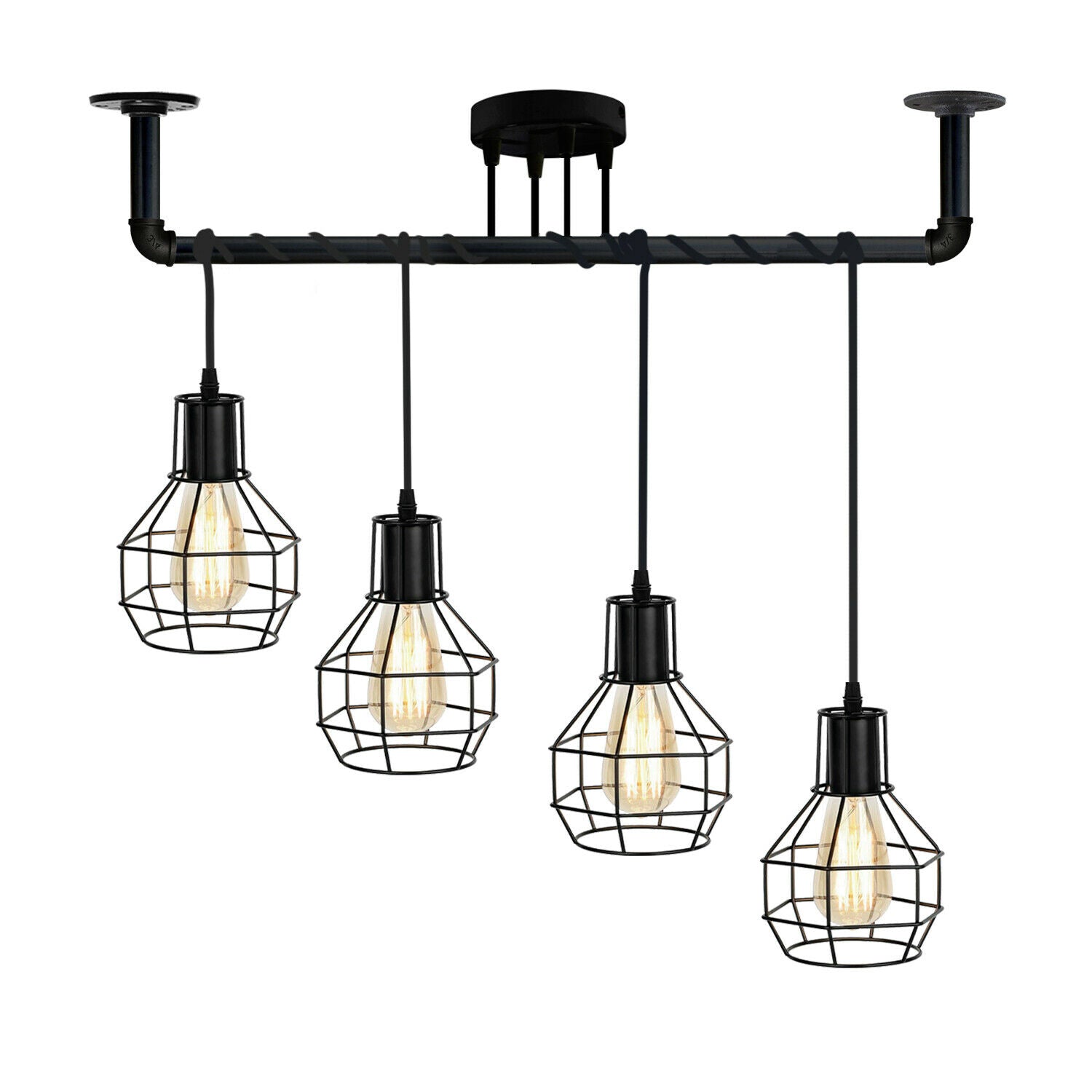 LEDSone Industrial Vintage 4  Head Ceiling Lights Metal Pipe Retro Loft Pendant Lamps~3558 - LEDSone UK Ltd