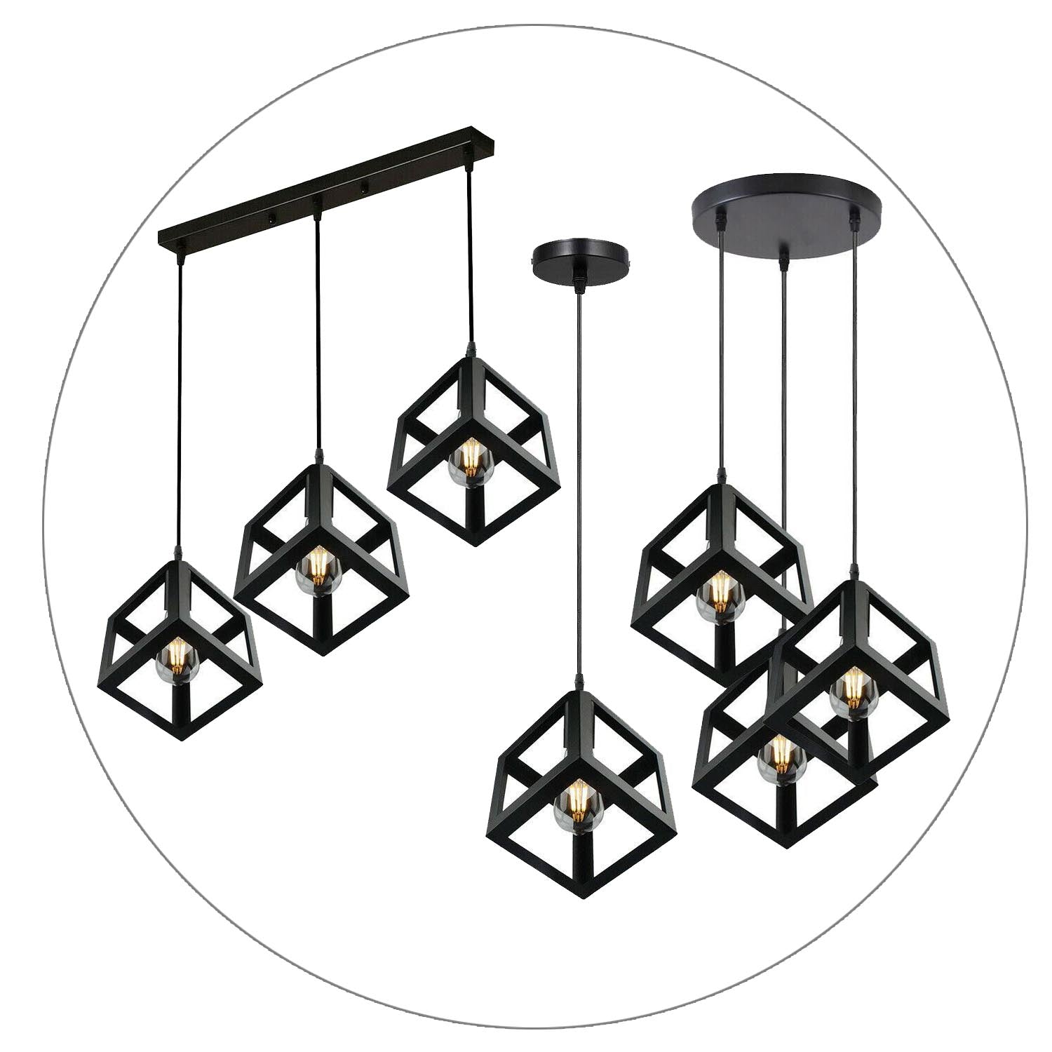 3 Cluster Pendant Light in Black Square Shape