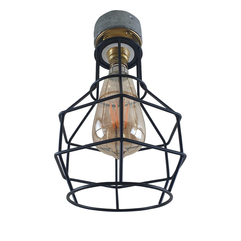 Industrial Lighting Ceiling or Wall Iron Pipe Cage Light