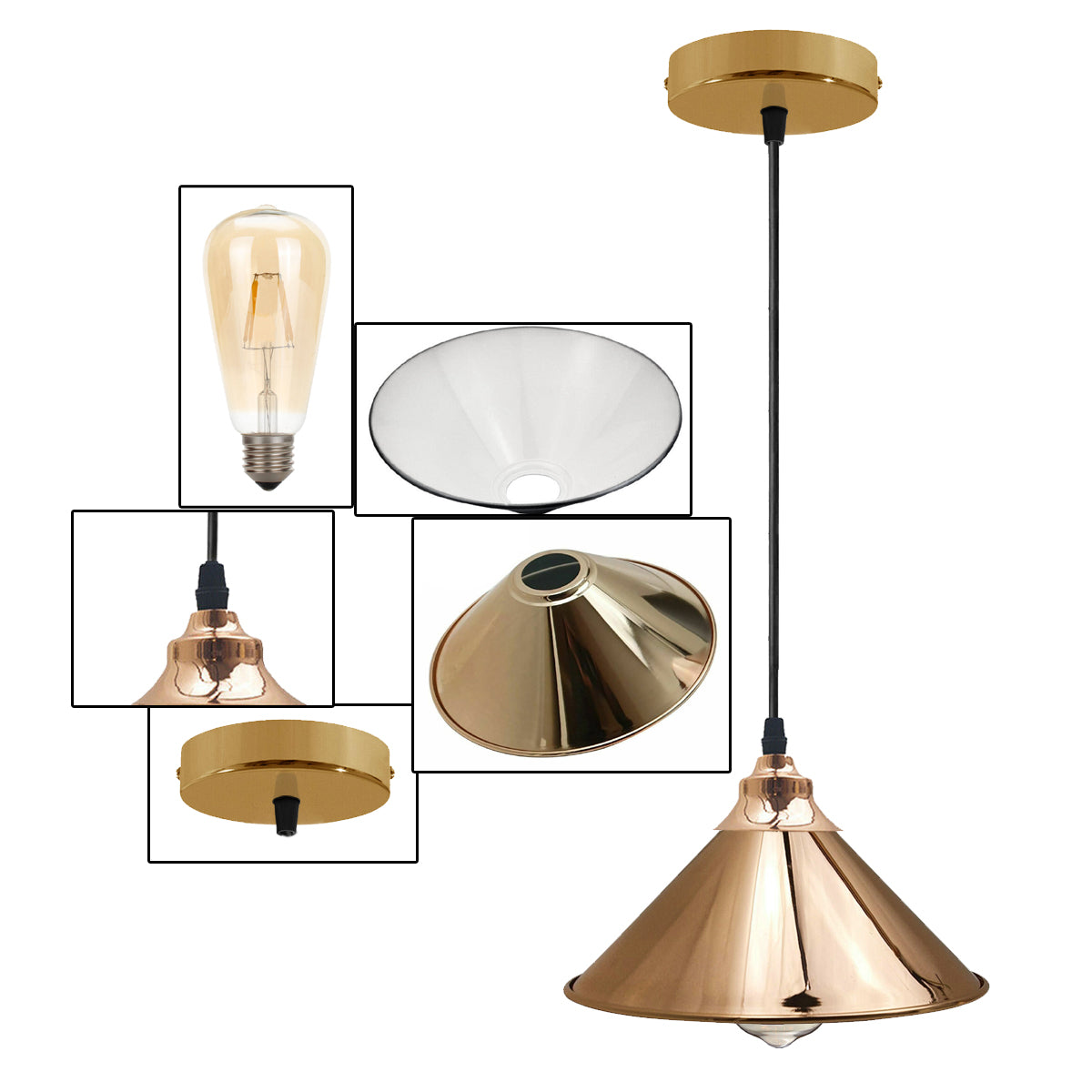 French Gold Pendant Lights Gold Ceiling Lights Metal Industrial Light Shade~1519 - LEDSone UK Ltd