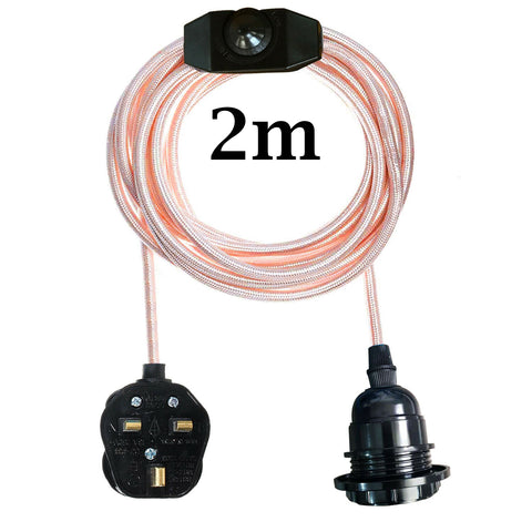 2M UK Plug-in Vintage E27 variateur tissu pendentif support de lumière avec ampoule gratuite ~ 1267