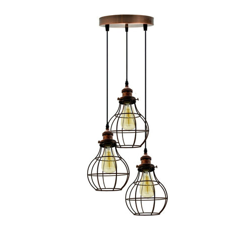 Lampes suspendues de plafond Vintage, Cage en métal industrielle, 3 voies LED, lampe rétro suspendue ~ 5101