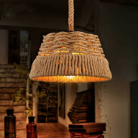 Chanvre corde fer lumière industrielle Loft pendentif plafond rétro lampe lustre ~ 2714