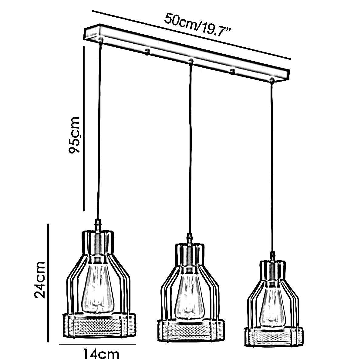 3 way cluster pendant light - size image