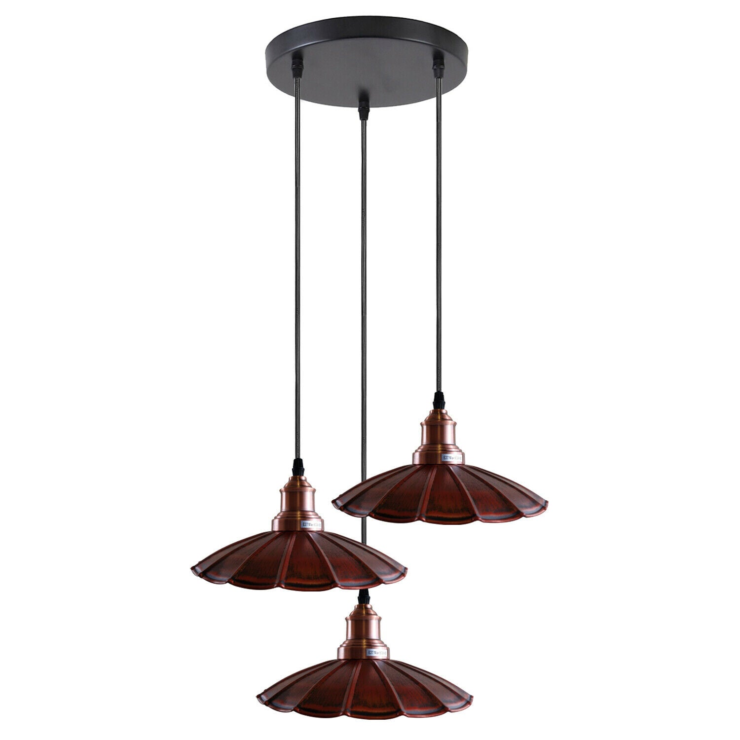 3 Outlet Rustic Red Wavy Metal Ceiling Pendant Light~1485 - LEDSone UK Ltd