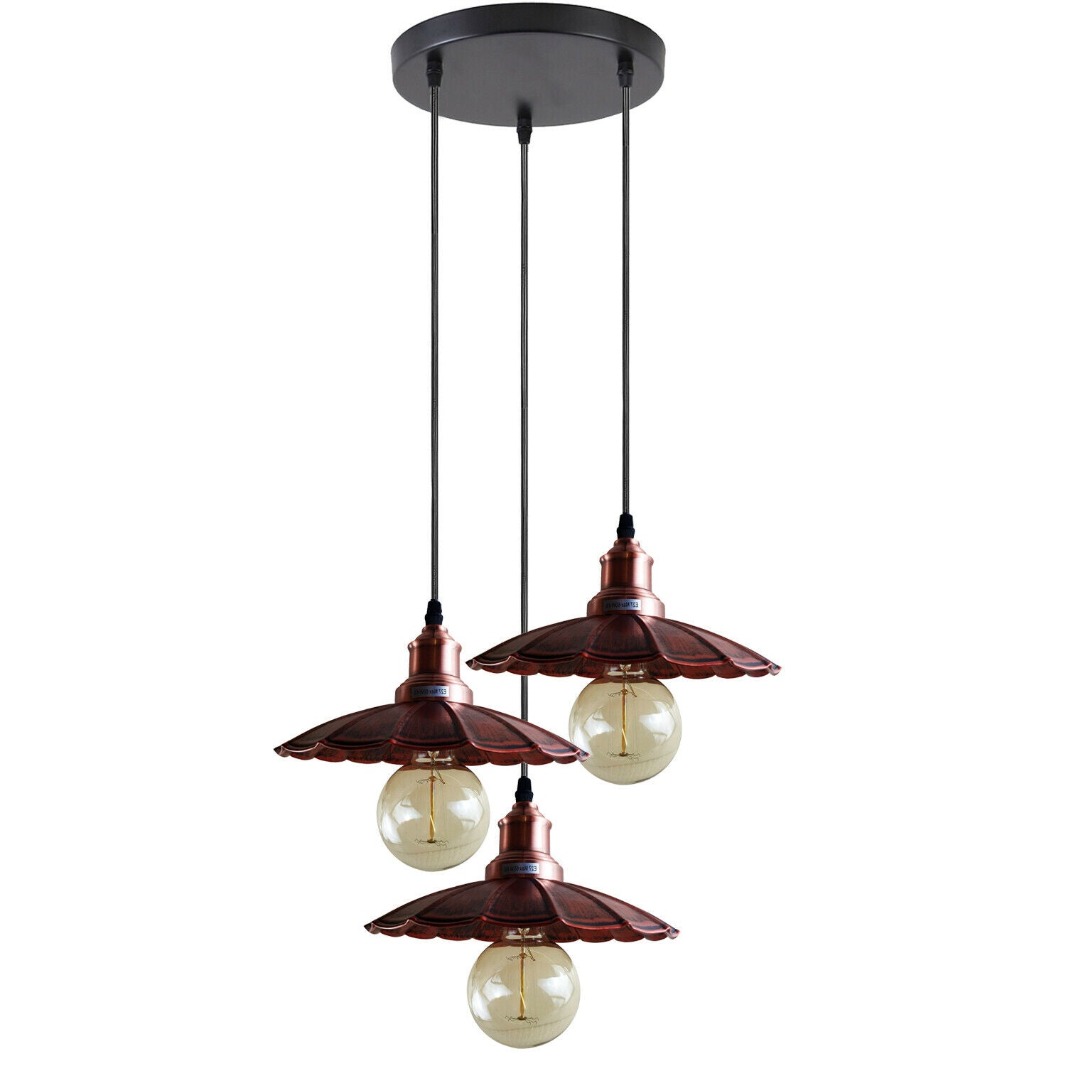 3 Outlet Rustic Red Wavy Metal Ceiling Pendant Light~1485 - LEDSone UK Ltd