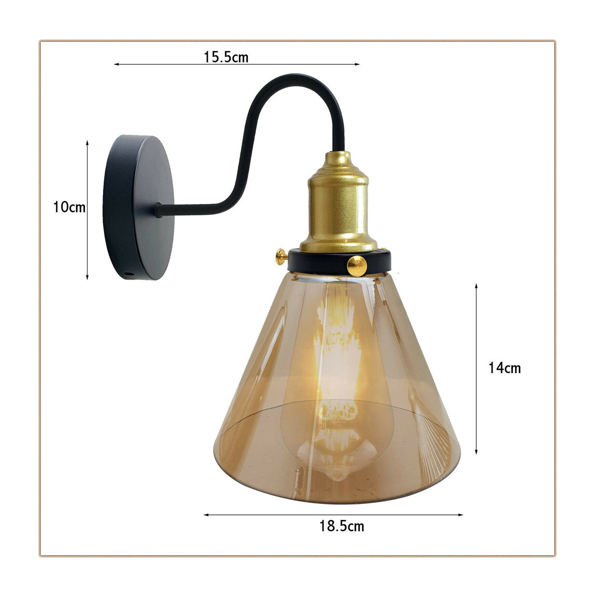Cone lampshade amber glass wall light swag Arm