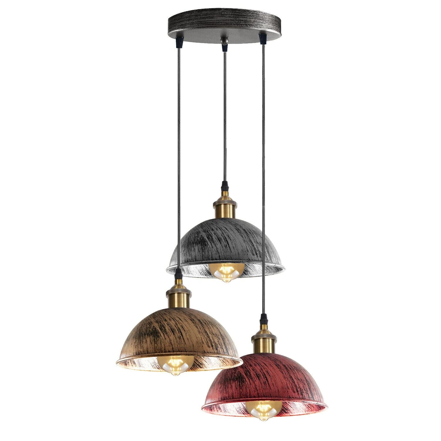 Vintage Industrial Retro 3Head Dome Ceiling Pendant Lamp Shade Light Kit