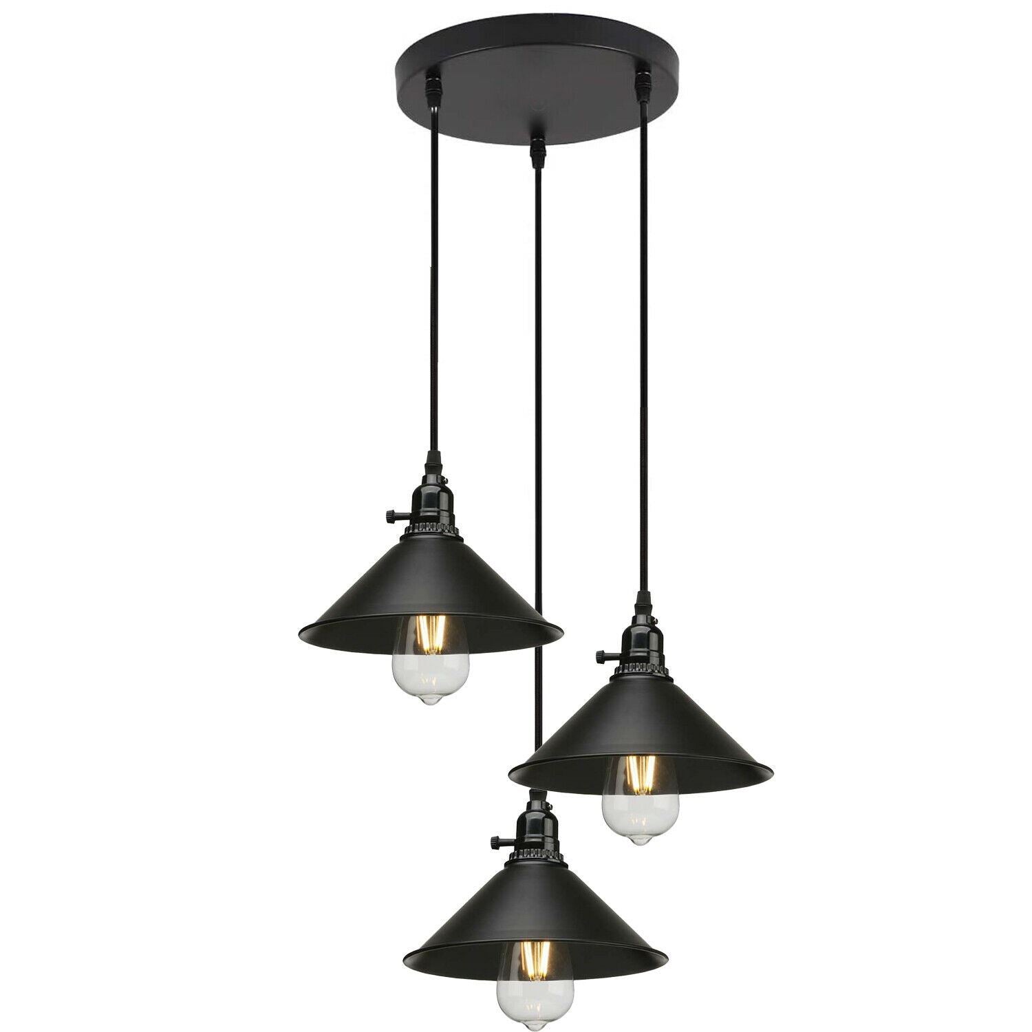 3 Way Vintage Black Ceiling Pendant Light Metal Retro Loft Hang Lampshade