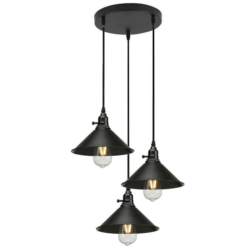 Lampe suspendue industrielle Vintage à 3 voies, abat-jour en métal rétro pour Loft ~ 1305