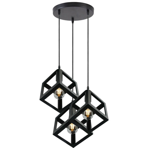 Vintage industriel 1/3 lumière noir carré cluster luminaire suspendu ~ 1256