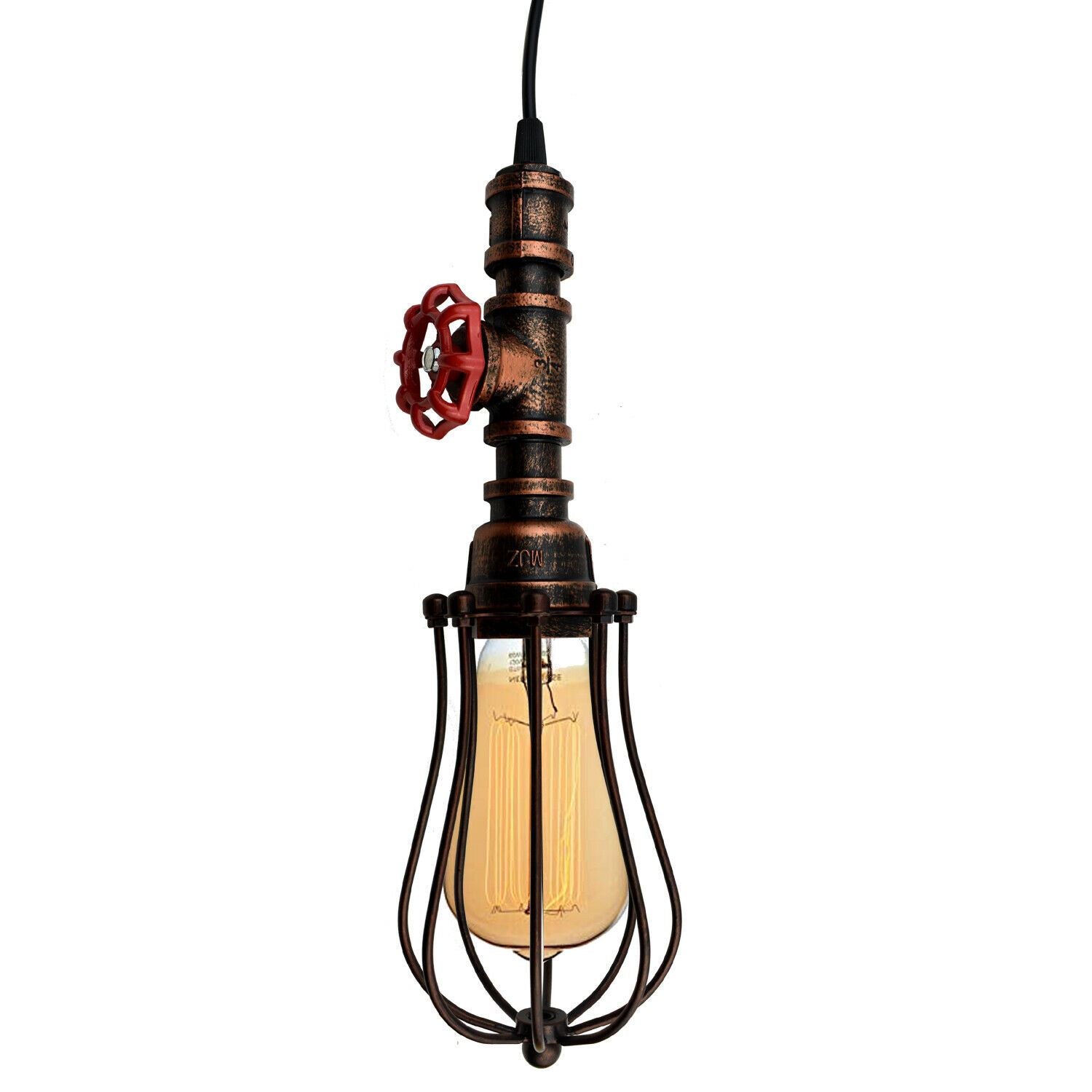 Rustic Red Pendant Light Steampunk Pipe Light Balloon Cage Lamp Hanging Indoor Light Fitting For Kitchen, Living room~1194 - LEDSone UK Ltd