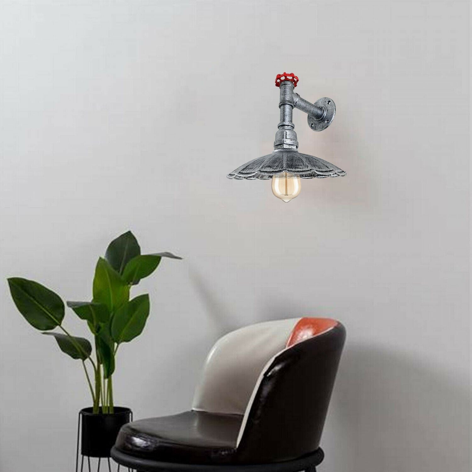 Vintage Retro Industrial Wall Pipe Light Fittings Indoor Sconce Metal Lamp Umbrella Shape Shade for Basement, Bedroom, Home Office, Study room~1250 - LEDSone UK Ltd