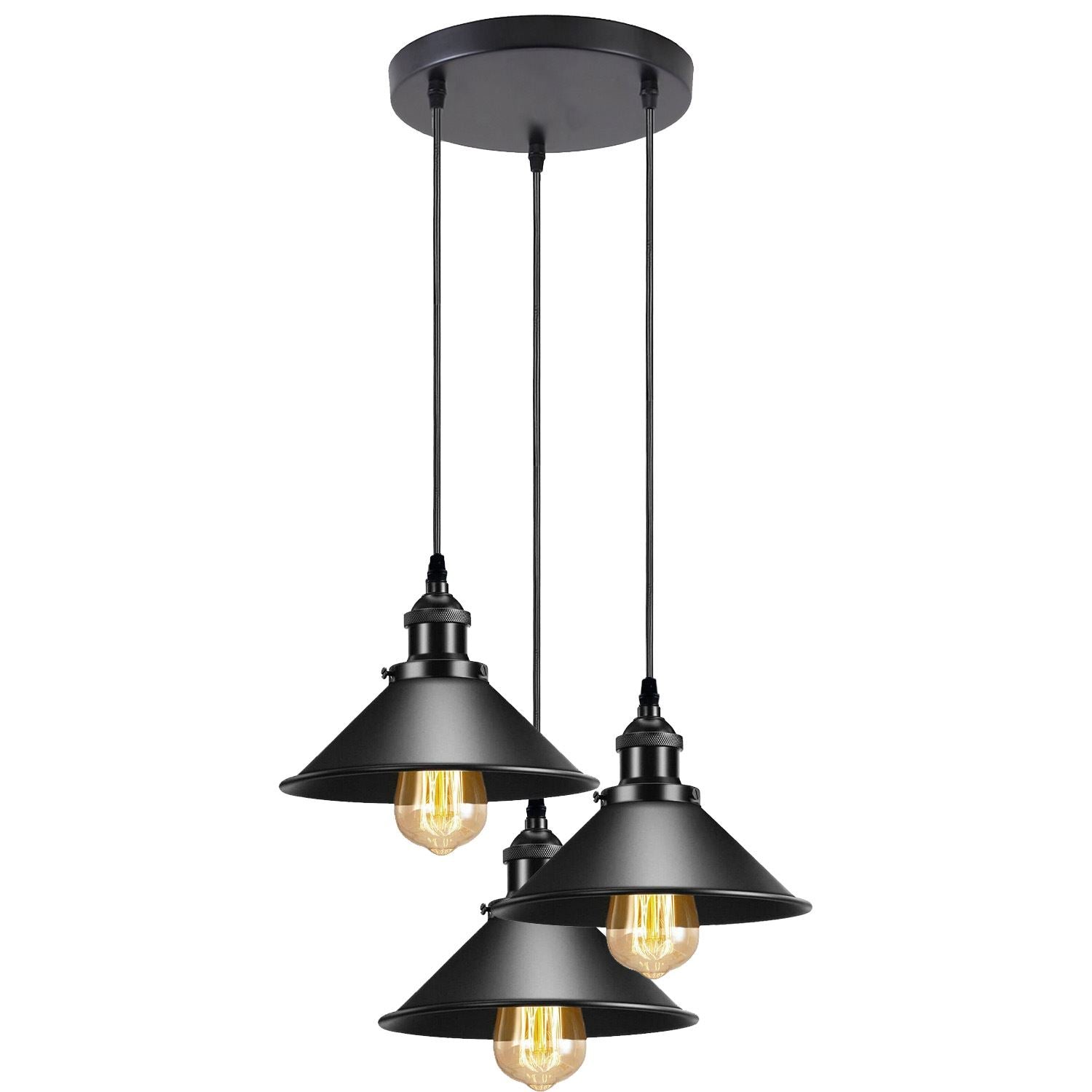 Vintage Ceiling Adjustable Hanging Black Metal Cone Shade Pendant Light Fixture~3393 - LEDSone UK Ltd