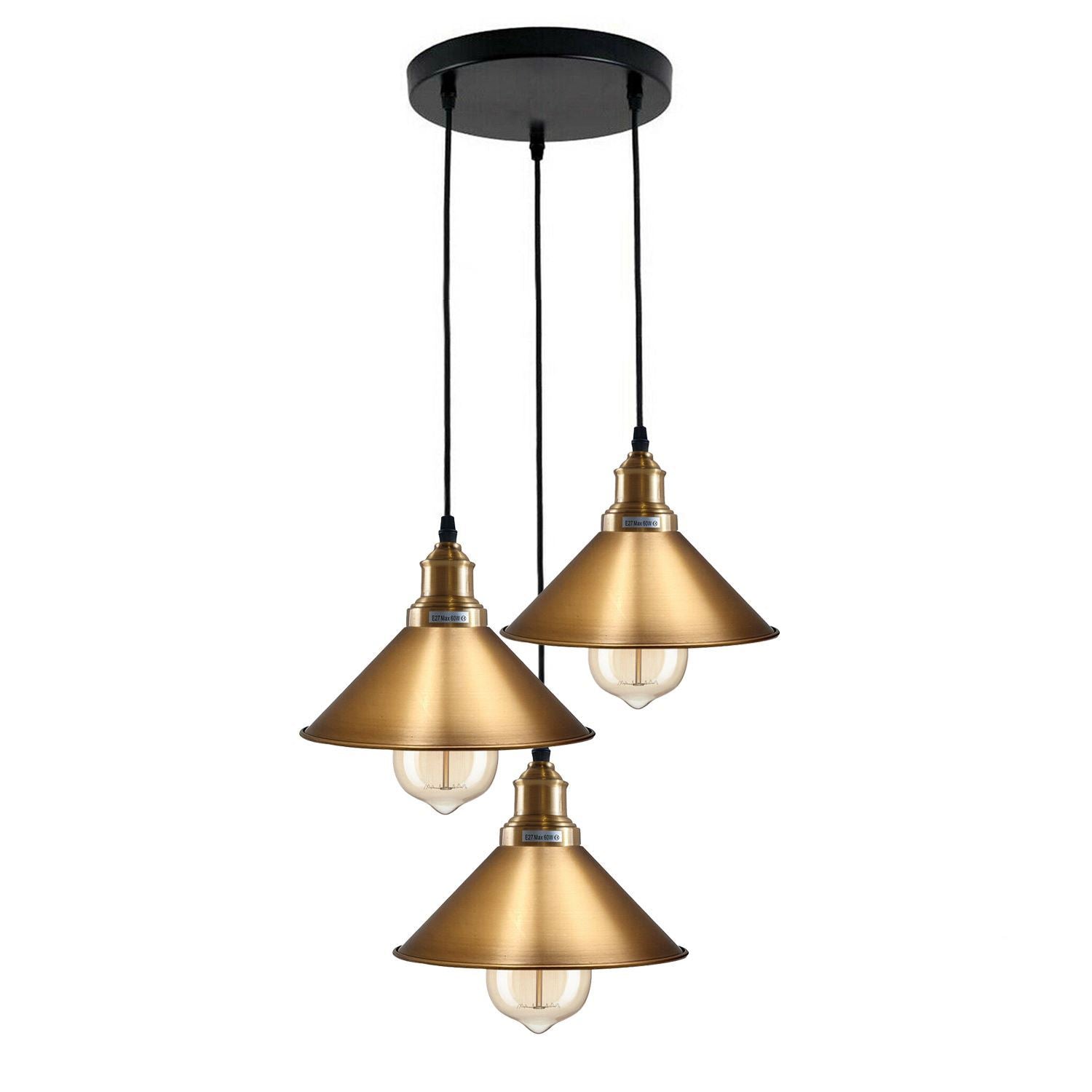 3 Head Ceiling Light, Multi Color Cluster Ceiling Hanging Lamp, Pendant Light Fixture with Cone Metal Shade~1302 - LEDSone UK Ltd