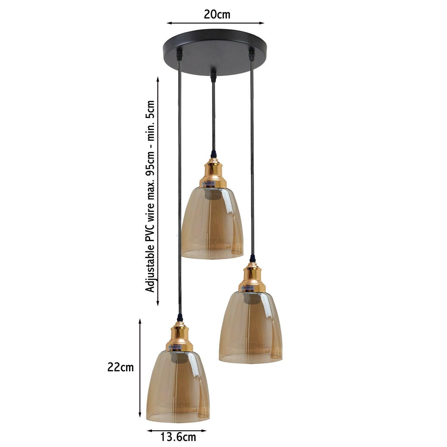 3 Outlet Industrial Retro Loft Glass Ceiling Lampshade Pendant Light~1428 - LEDSone UK Ltd