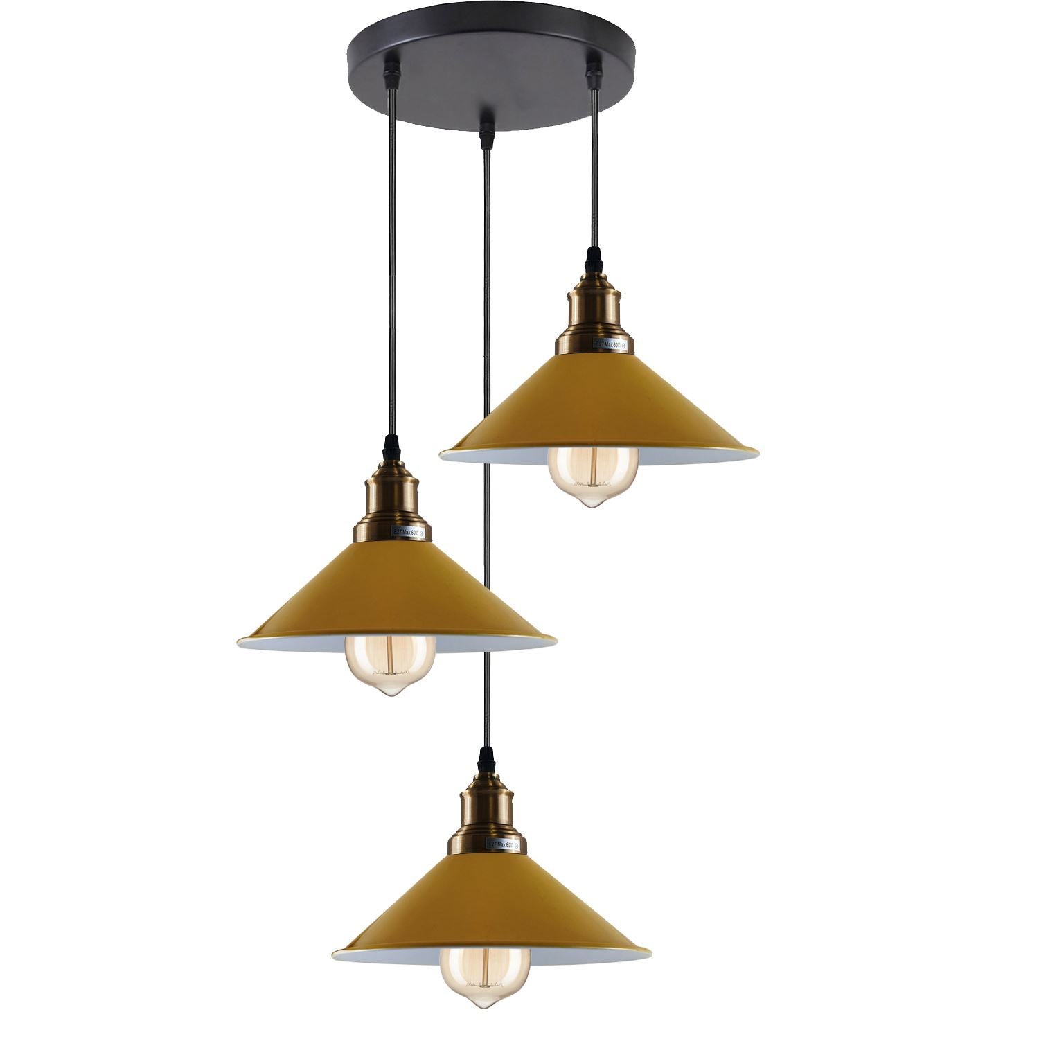 3 Head Ceiling Light, Multi Color Cluster Ceiling Hanging Lamp, Pendant Light Fixture with Cone Metal Shade~1302 - LEDSone UK Ltd