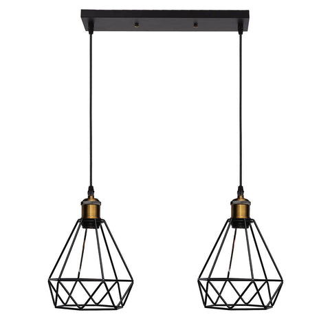 Industriel Vintage rétro 2 tête noir plafond pendentif métal fil Cage suspendus éclairage intérieur ~ 1208