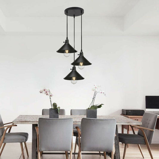 3 Way Vintage Black Ceiling Pendant Light Metal Retro Loft Hang Lampshade - Application Image 1