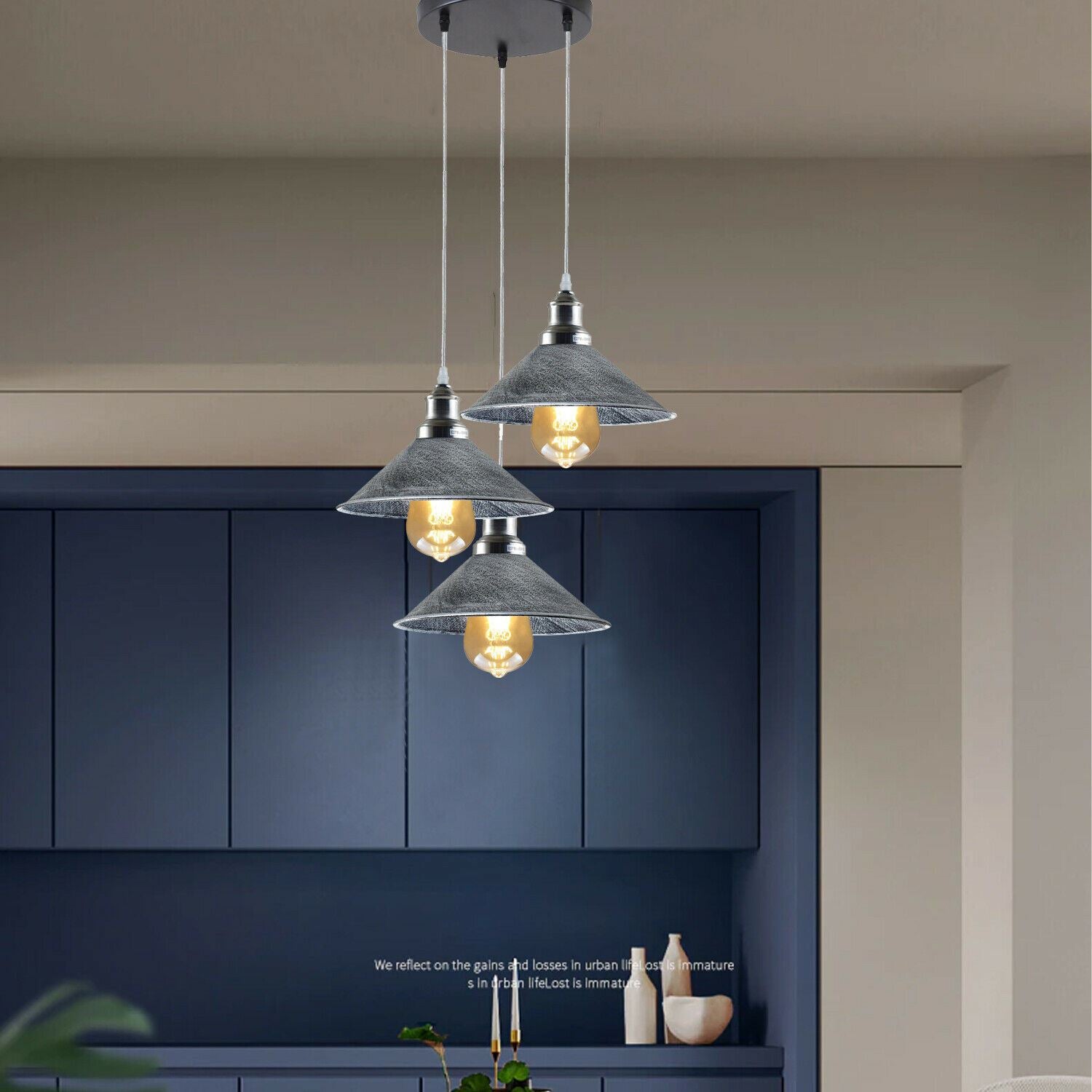 3 Head Ceiling Light, Multi Color Cluster Ceiling Hanging Lamp, Pendant Light Fixture with Cone Metal Shade~1302 - LEDSone UK Ltd