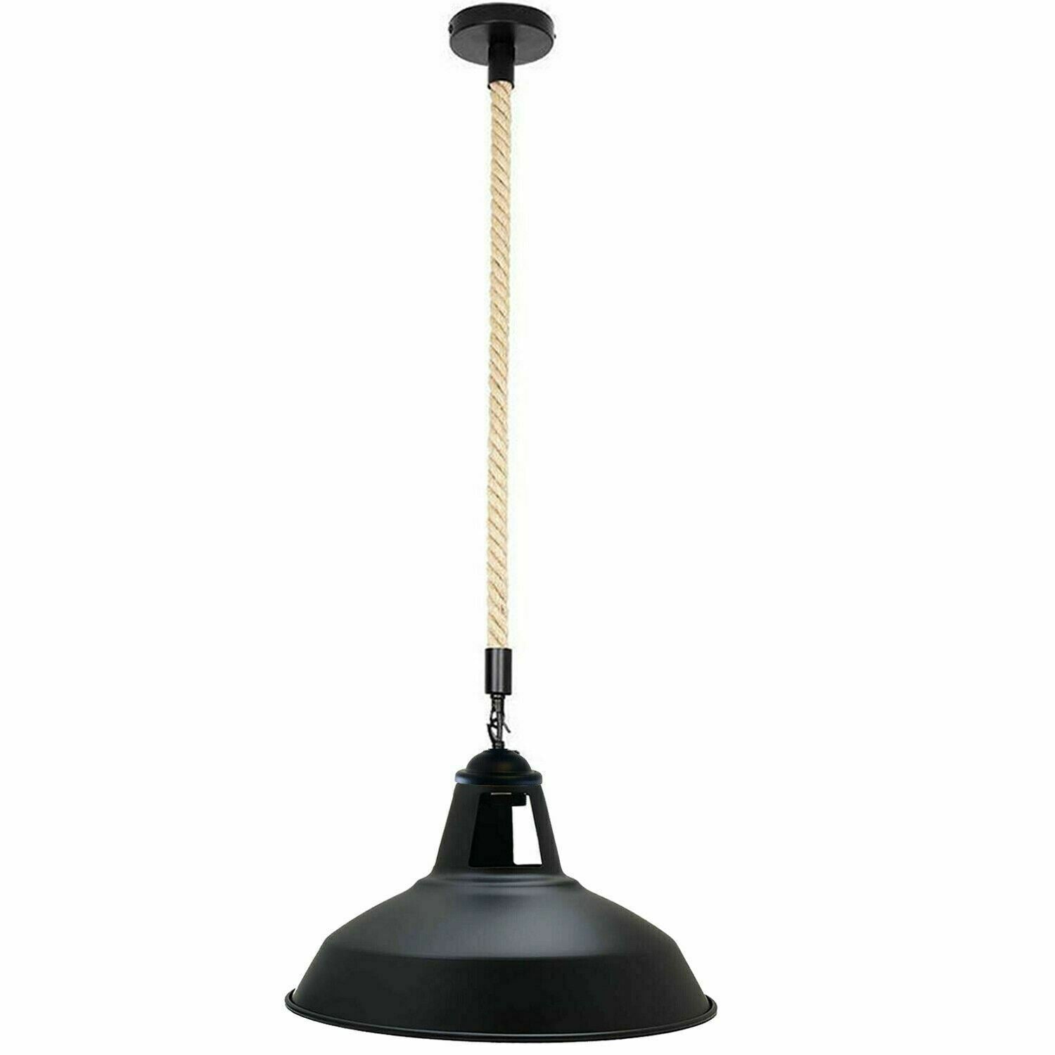 E27 Industrial Hemp Rope Cable Barn Slotted Black Pendant Light 