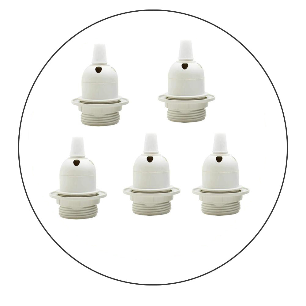 5 pack Edison E27 White Lamp Pendant Bulb Holder Shade Ring Cord Grip