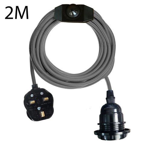 2M UK Plug-in Vintage E27 variateur tissu pendentif support de lumière avec ampoule gratuite ~ 1267