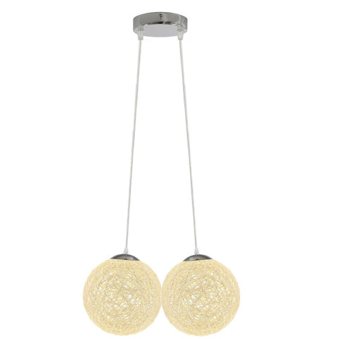 Lampe de plafond suspendue de globe de boule tissée par osier de rotin industriel moderne à deux sorties pour la chambre à coucher, cuisine, salle d'étude ~ 1331