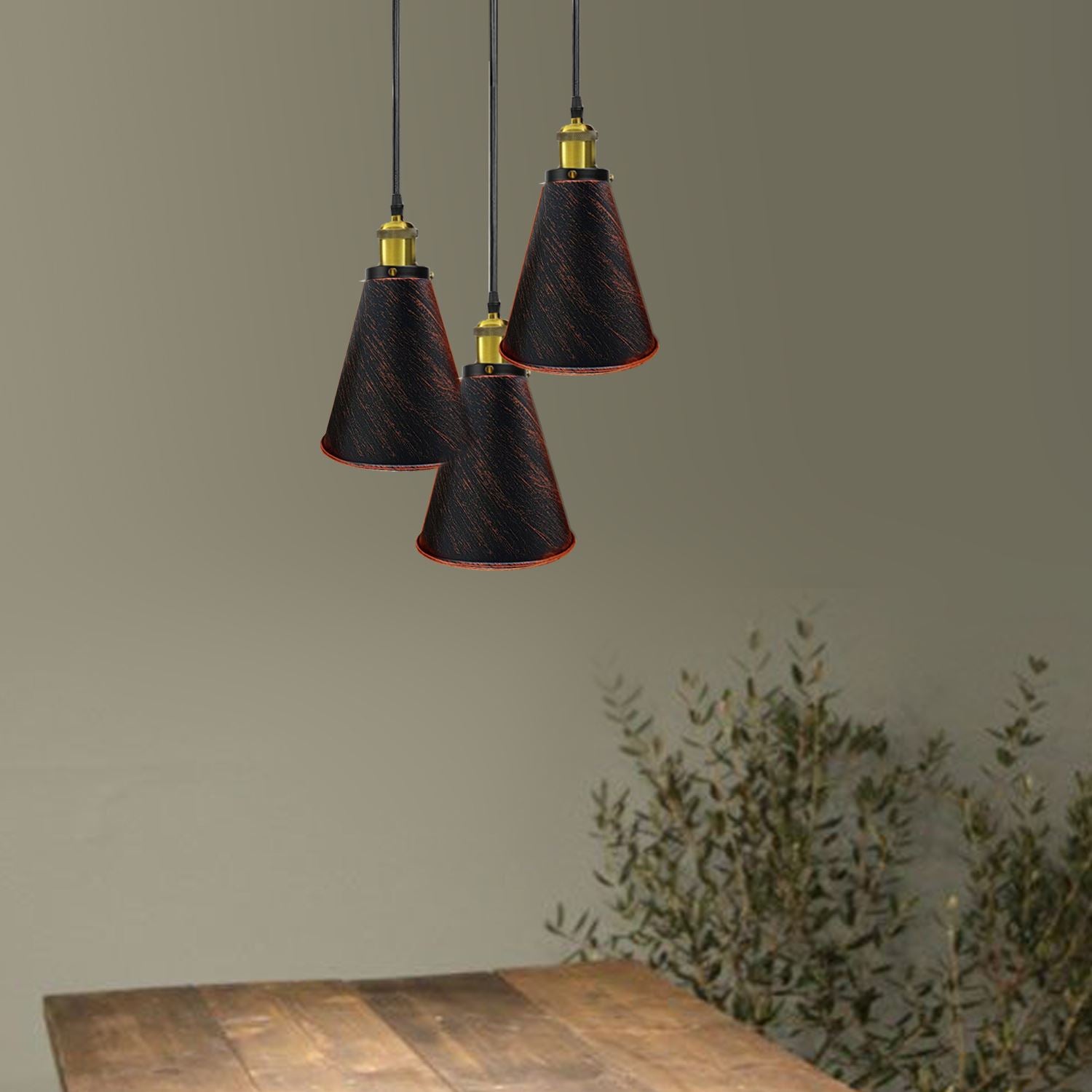 Retro Industrial 3- Head  Vintage Round Base Pendant  Celling light~3385 - LEDSone UK Ltd