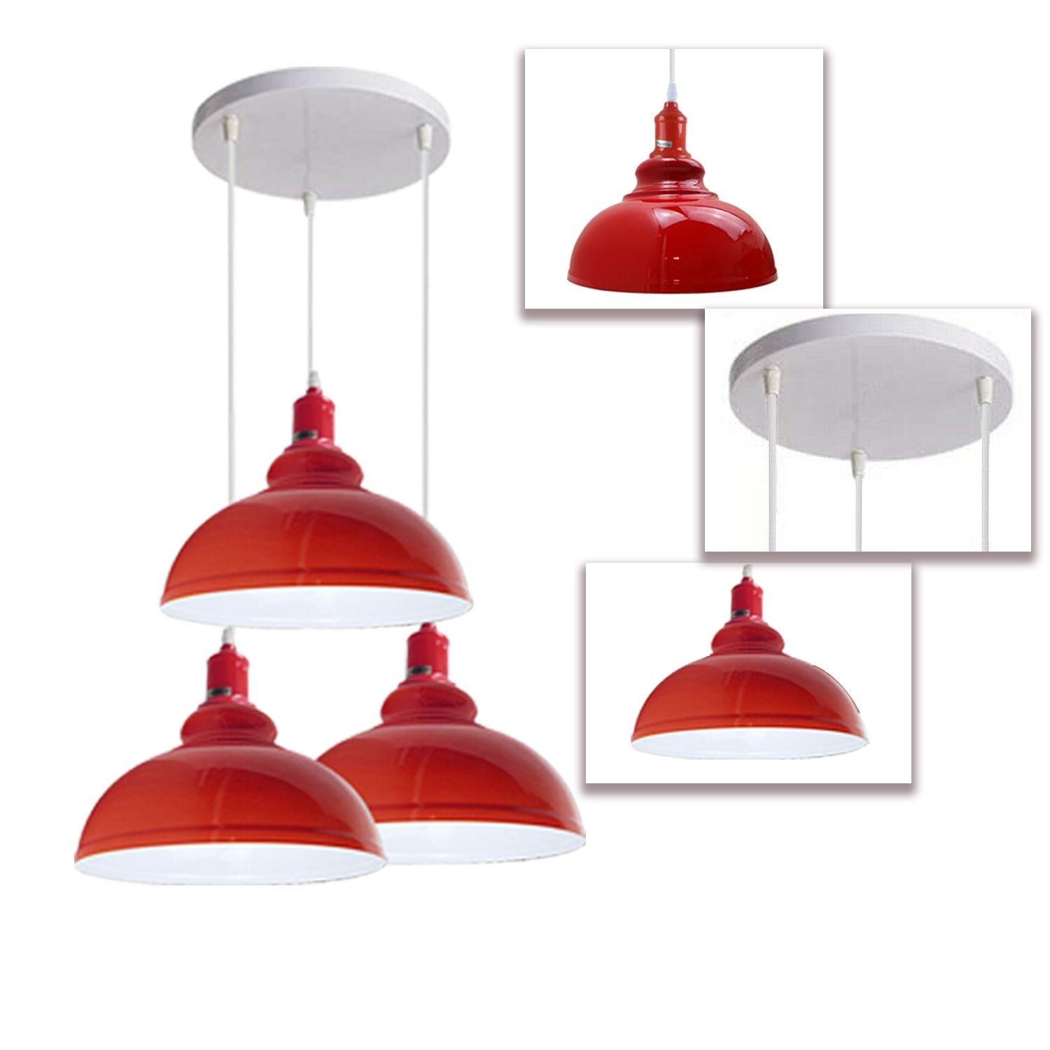 3 Ceiling lamp Pendant Cluster Light Modern Light Fitting Red/Black Lampshades~1356 - LEDSone UK Ltd