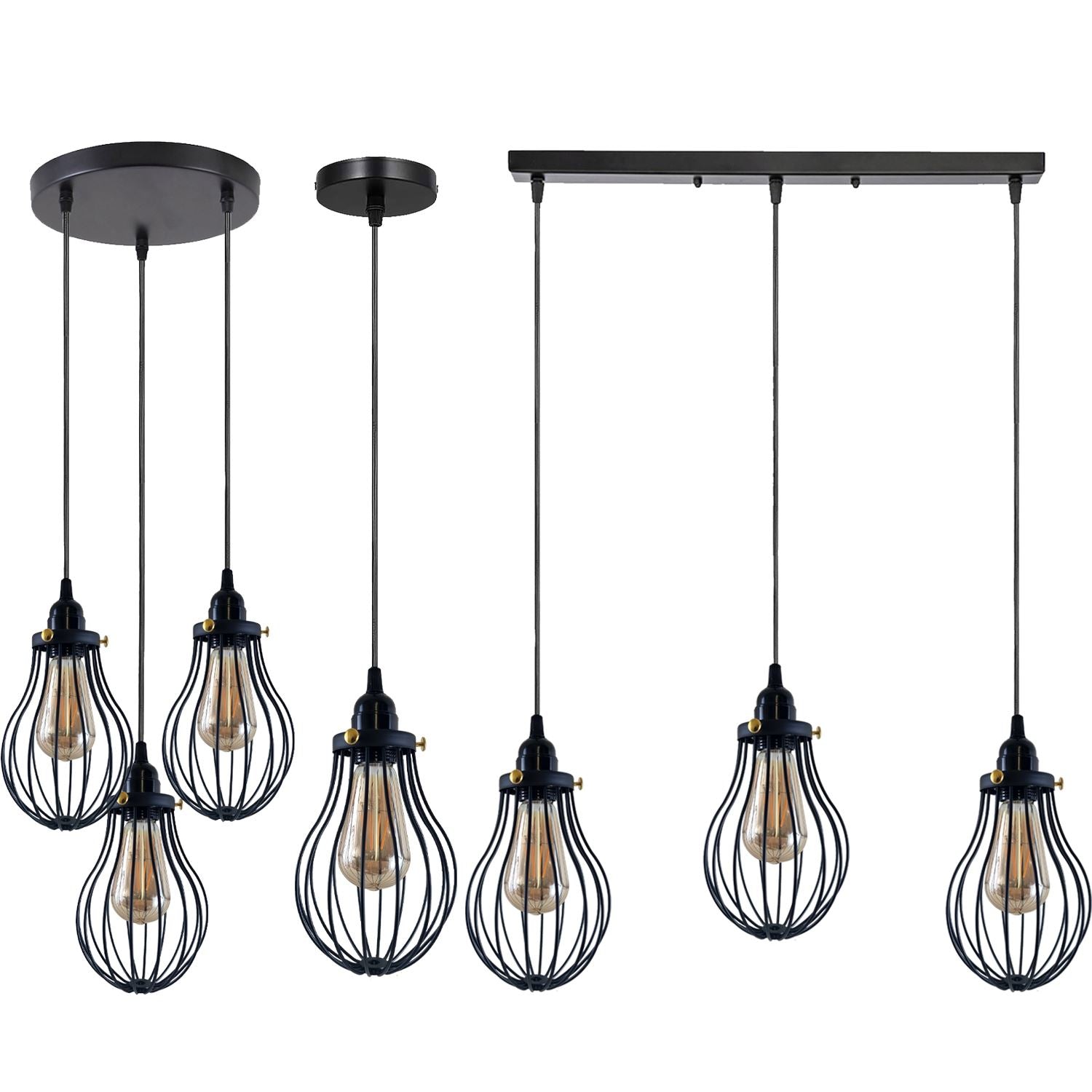 Retro Industrial Black Indoor Hanging Adjustable Pendant Light Big Vase Cage Ceiling Chandelier~3398 - LEDSone UK Ltd