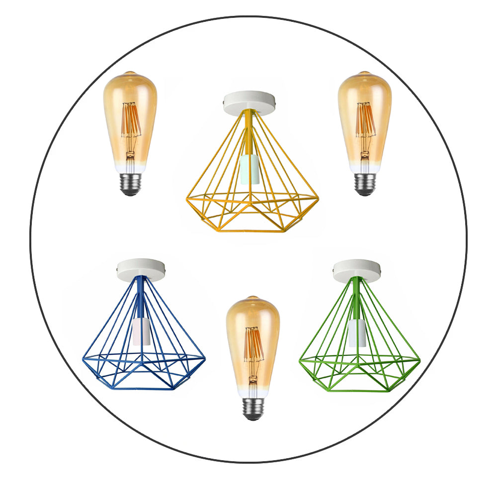 Modern Cage Ceiling Light Fitting with FREE Bulb Geometric Metal Industrial Retro Light Fitting~2252 - LEDSone UK Ltd