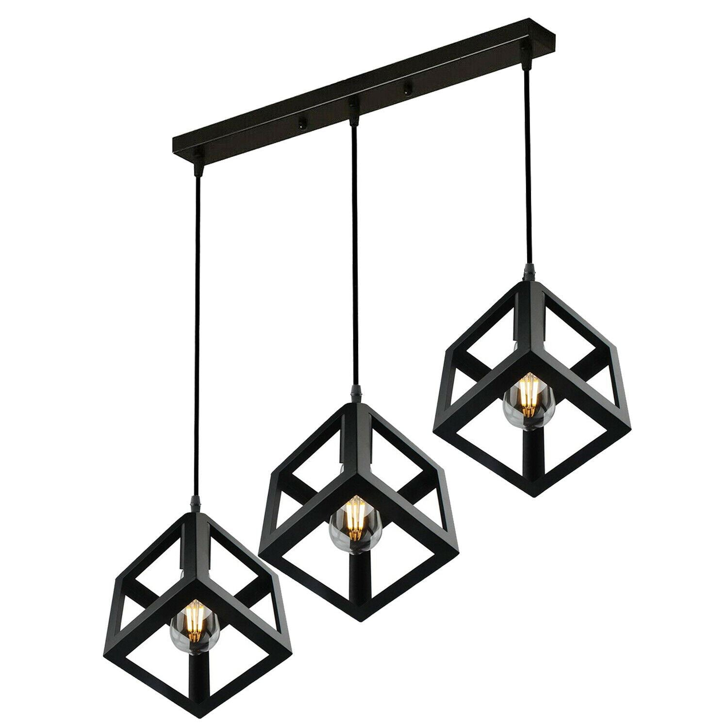 Vintage Industrial 1/3 Light Black Square Cluster Pendant Light Fitting~1256 - LEDSone UK Ltd