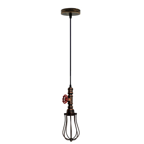 Lampe suspendue rouge rustique, tuyau Steampunk, lampe Cage à ballons, luminaire d'intérieur suspendu pour cuisine, salon ~ 1194