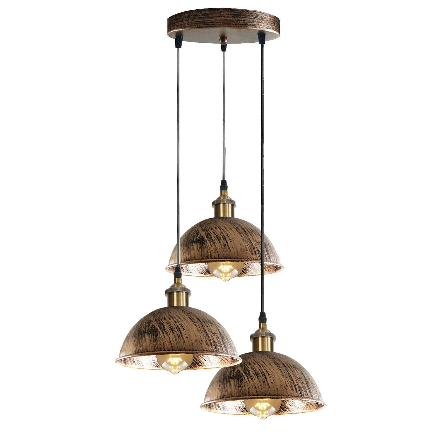 Gold 3-Light Antique Brass Dome Pendant Light 