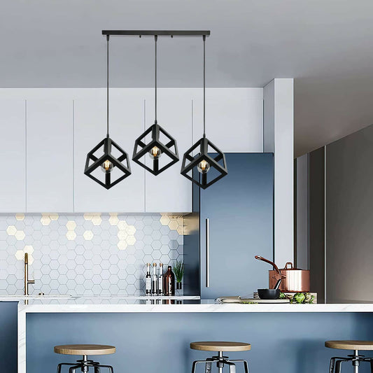 3 cluster pendant light in Black Square 