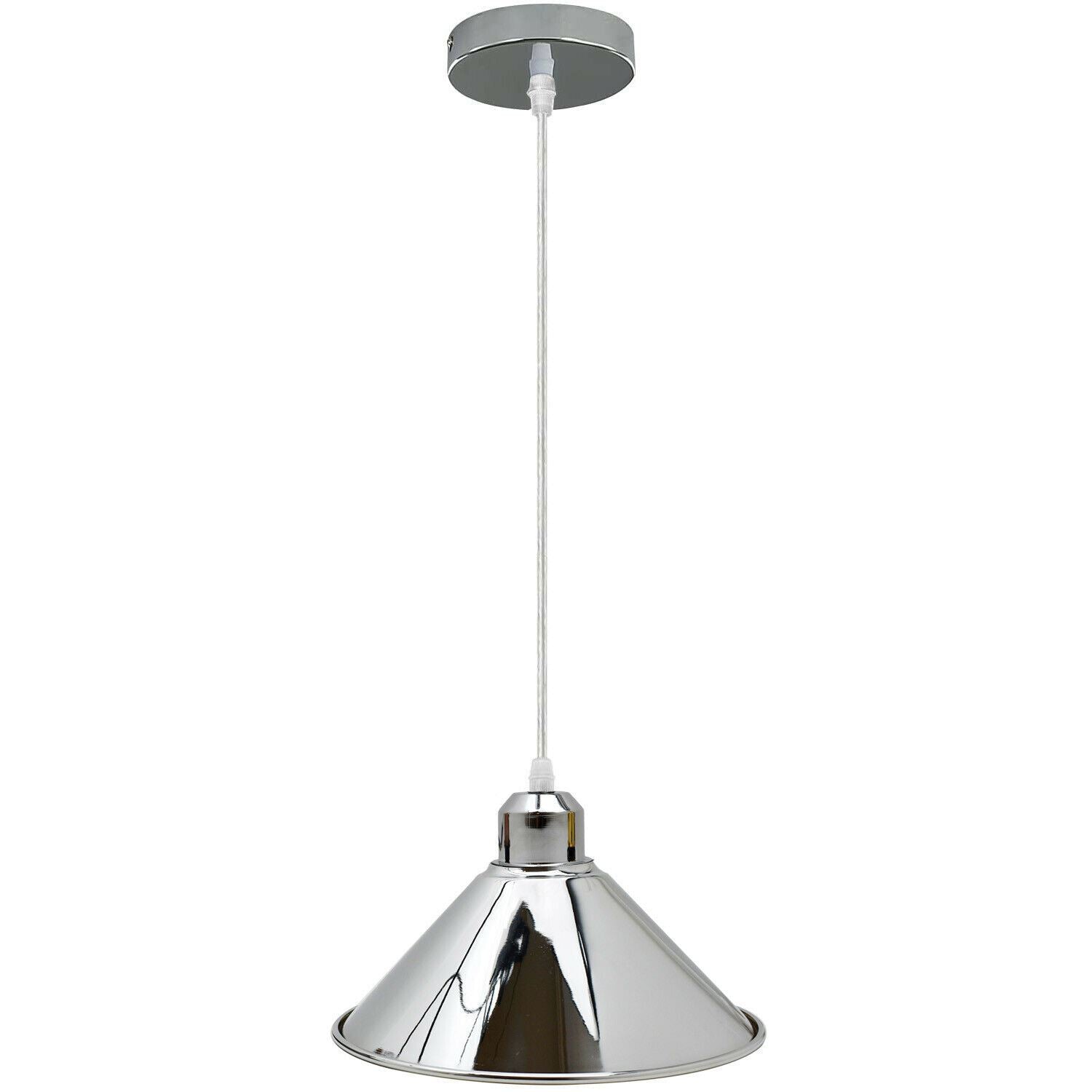 Modern Industrial Loft Chrome Ceiling Pendant Light Metal Cone Shape Shade Indoor Hanging Light Fitting For Basement, Bedroom, Conservatory~1184 - LEDSone UK Ltd