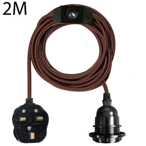 2M UK Plug-in Vintage E27 variateur tissu pendentif support de lumière avec ampoule gratuite ~ 1267