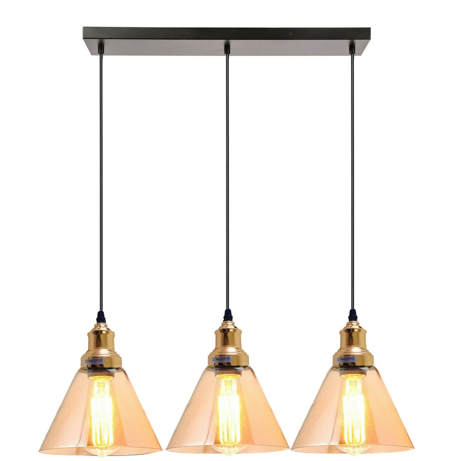 3 Outlet Industrial Retro Loft Glass Ceiling Lampshade Pendant Light~1428 - LEDSone UK Ltd