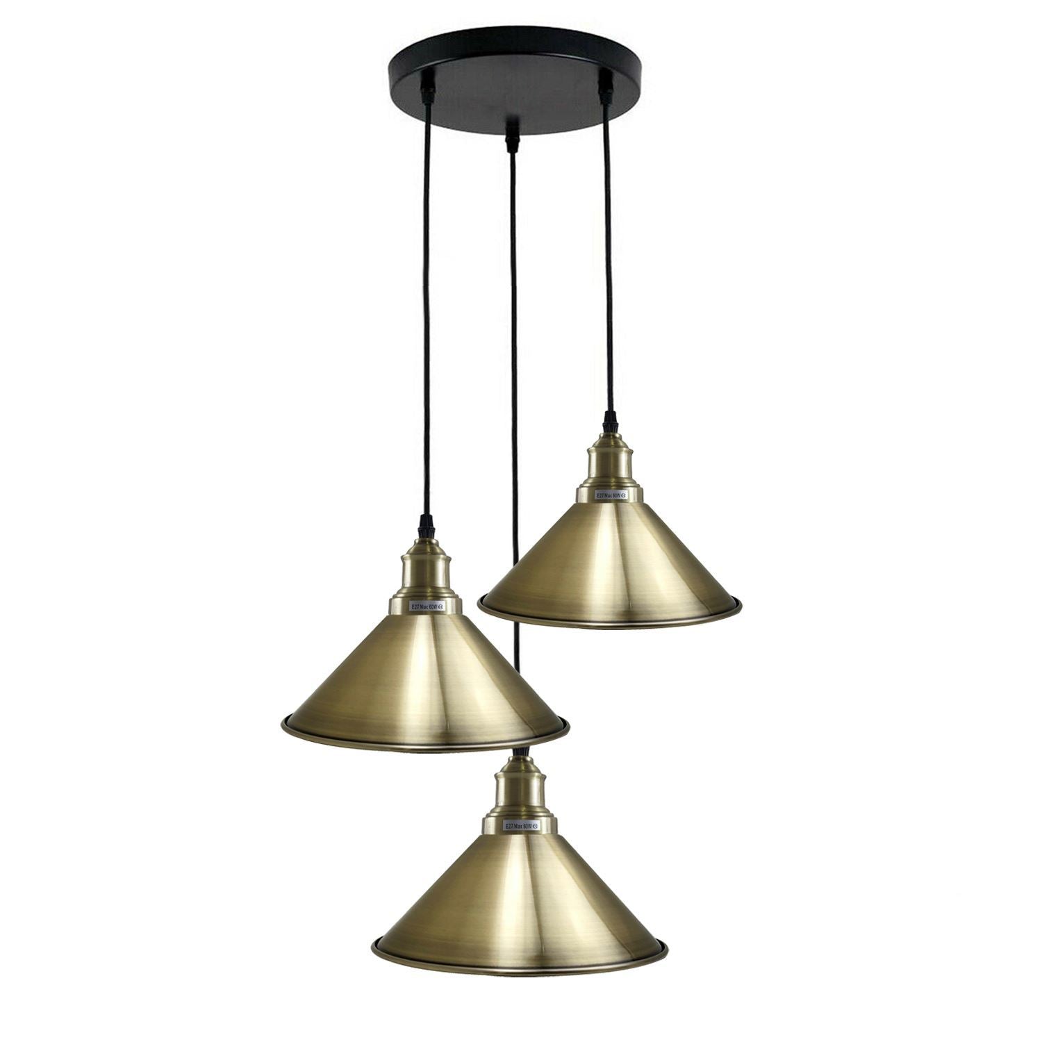 3 Head Ceiling Light, Multi Color Cluster Ceiling Hanging Lamp, Pendant Light Fixture with Cone Metal Shade~1302 - LEDSone UK Ltd