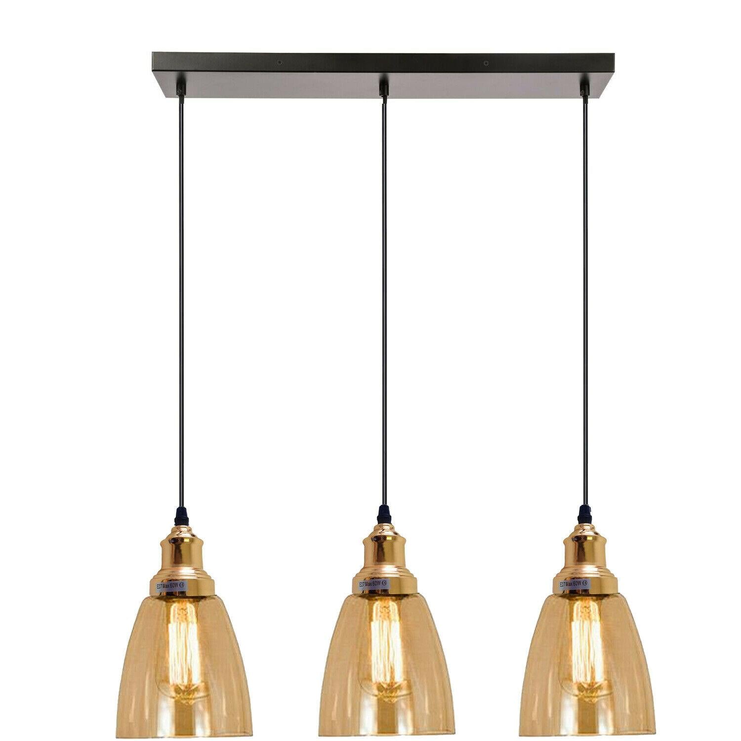 3 Outlet Industrial Retro Loft Glass Ceiling Lampshade Pendant Light~1428 - LEDSone UK Ltd