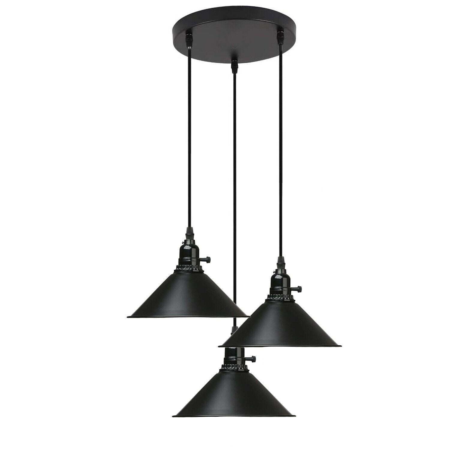 3 Way Vintage Black Ceiling Pendant Light Metal Retro Loft Hang Lampshade