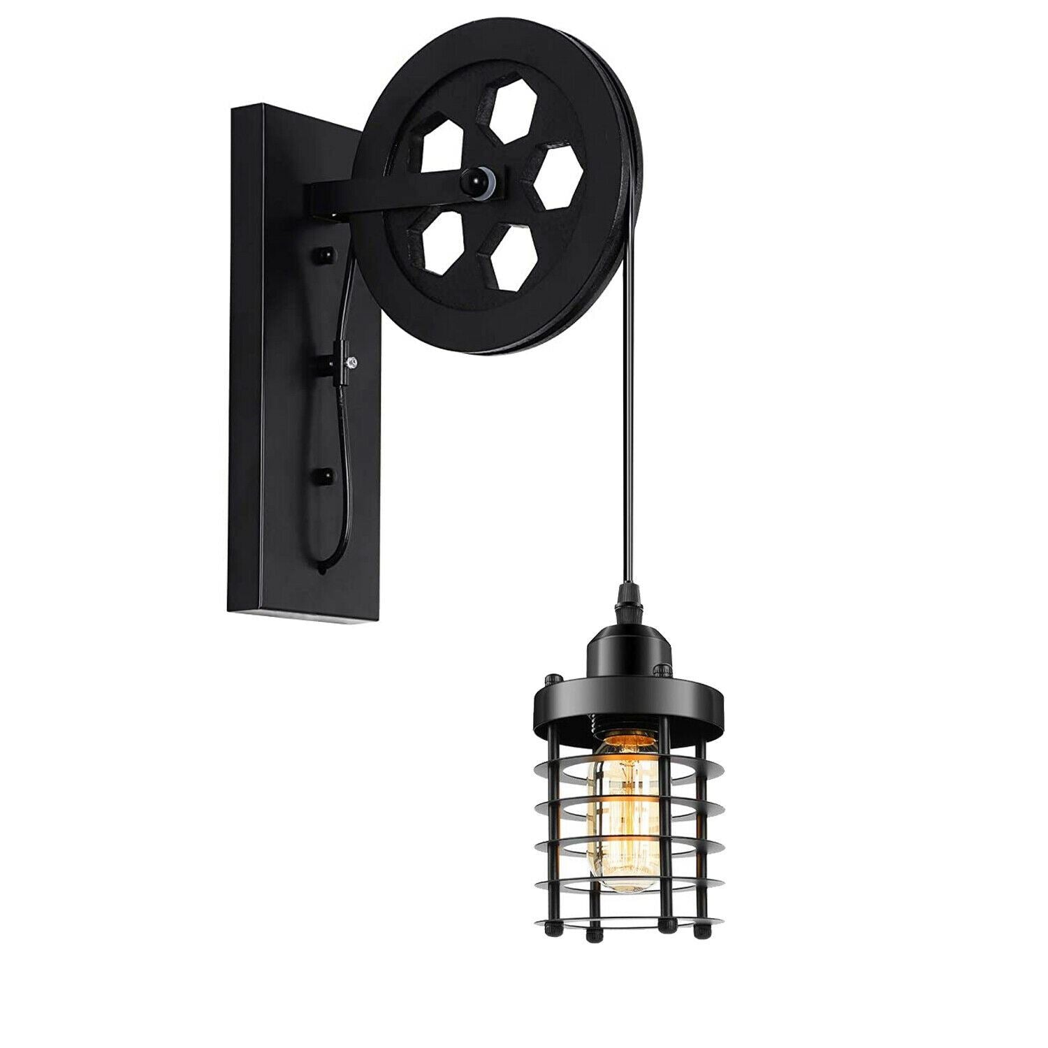 Industrial Wall Mounted Pulley Wheel Light Retro Metal Cylinder Shape Shade Indoor Light Fixture~1222 - LEDSone UK Ltd