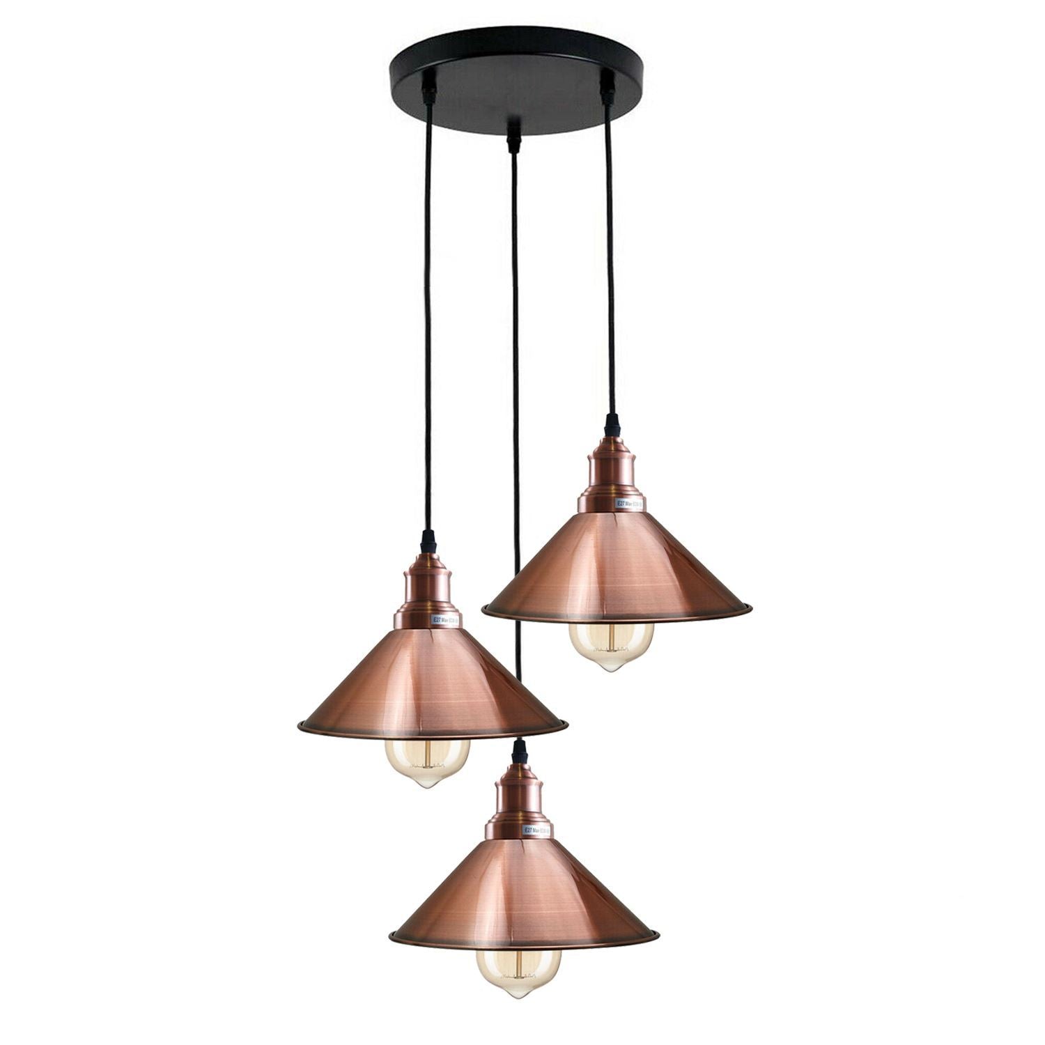 3 Head Ceiling Light, Multi Color Cluster Ceiling Hanging Lamp, Pendant Light Fixture with Cone Metal Shade~1302 - LEDSone UK Ltd