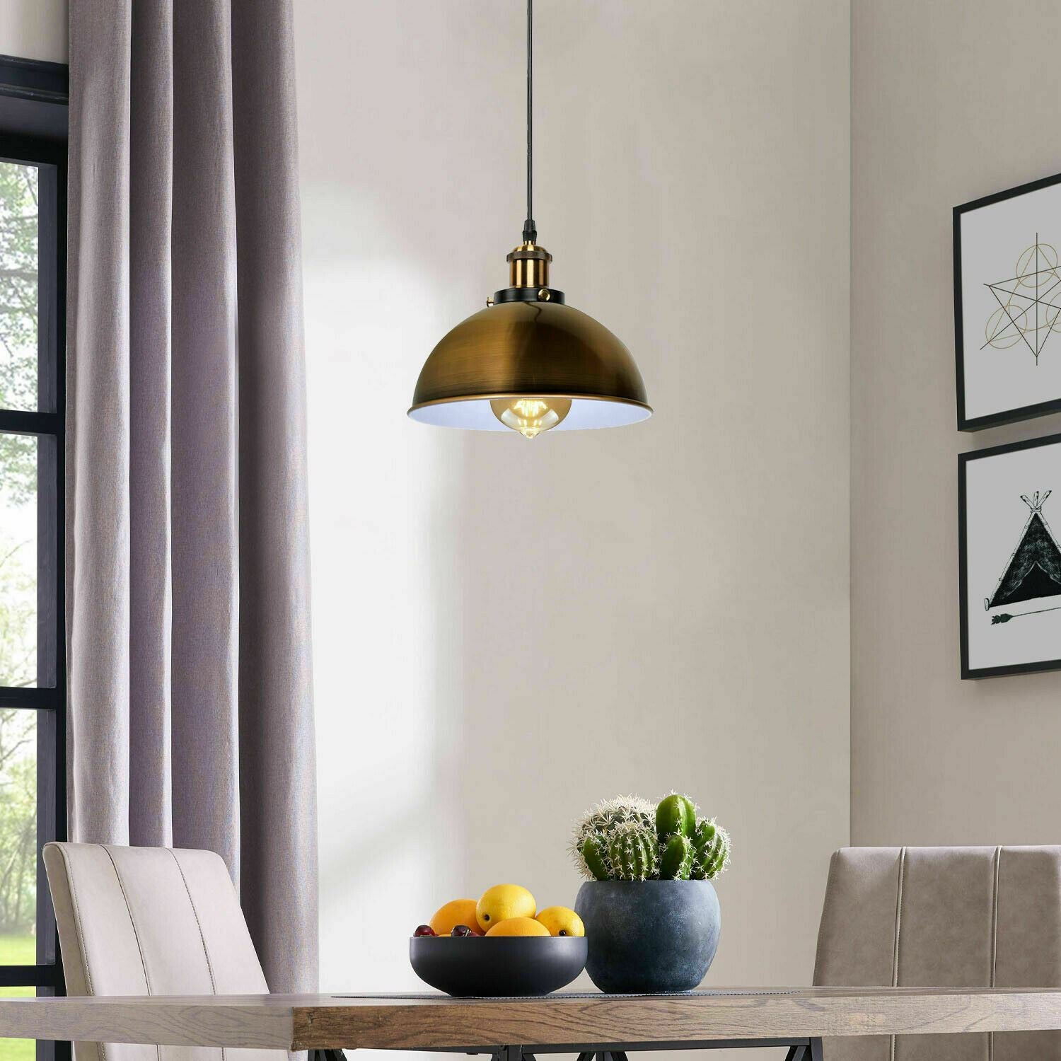 Vintage Modern Ceiling Pendant Light  Metal Dome Shade Hanging Indoor Light Fitting  With 95cm Adjustable Wire~1260 - LEDSone UK Ltd